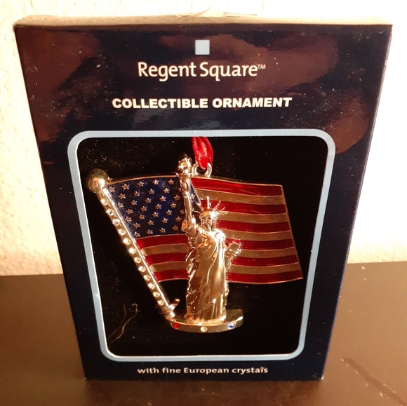 STUNNING NEW IN BOX Regent Square Patriotic 3" Ornamebt with European Crystals. - Picture 3 of 3